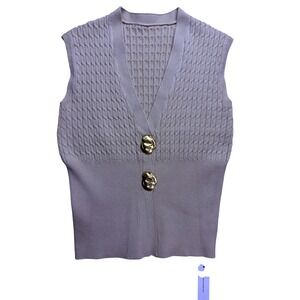 Commense Cable Knit Vest Women XS Beige Gold Button Sleeveless Layering